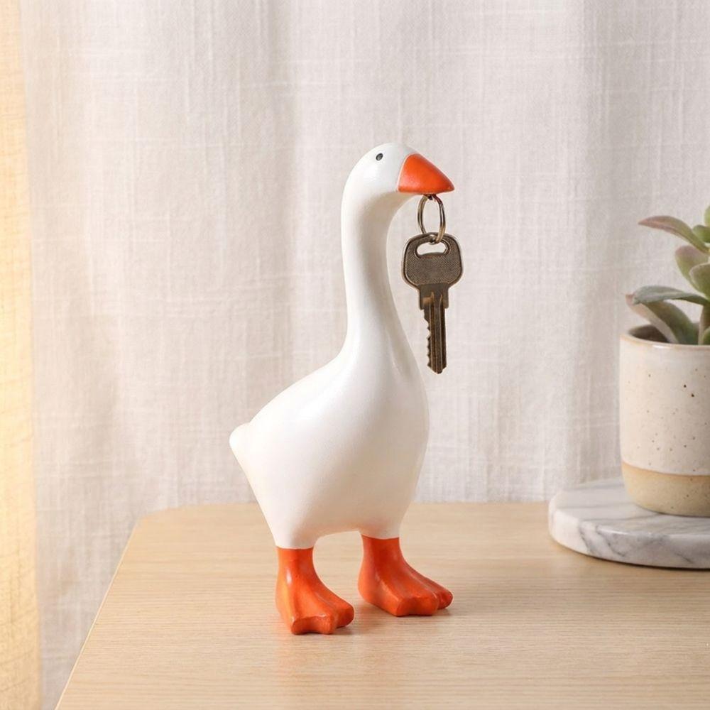 Cute Magnetic White Goose Statue Funny Dumb Goose Key Holding Figurine Entryway Organizer