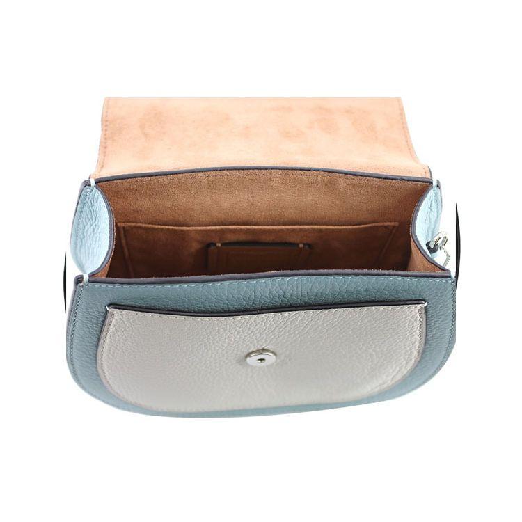 Coach Remi 17 Color Block Leather Saddle Bag Women Shoulder Bag Khaki White Sky-Blue 1330-SVUM