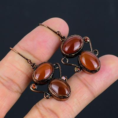 Carnelian Gemstone Handmade Copper Electroformed Jewelry Earring For Sister