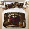 Magic Raccoon Pattern Bedding Quilt Set Quilt Cover Pillowcase Home Decoration Birthday Gift (1 * duvet cover + 2 * pillowcase, without core)