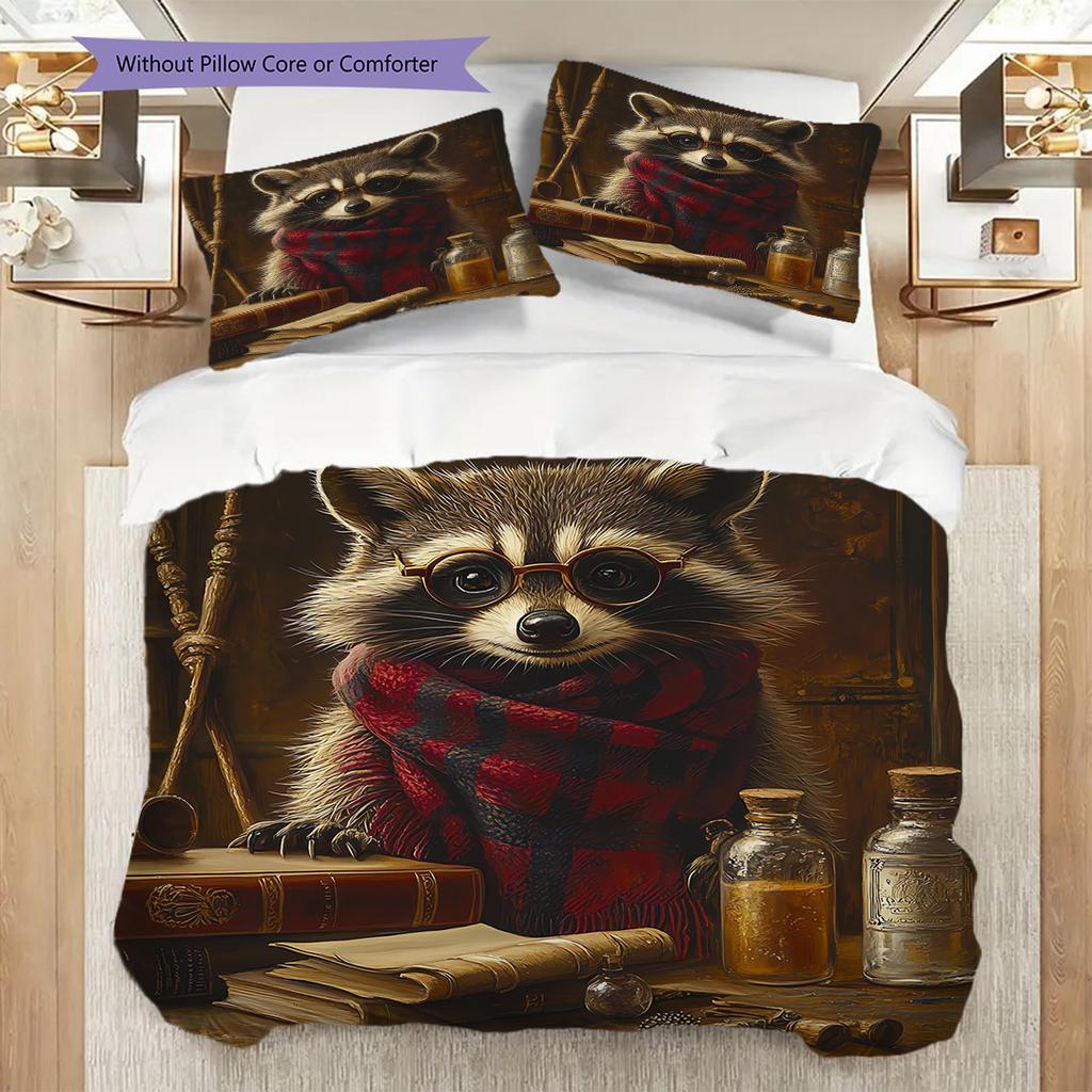 Magic Raccoon Pattern Bedding Quilt Set Quilt Cover Pillowcase Home Decoration Birthday Gift (1 * duvet cover + 2 * pillowcase, without core)