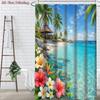 4Pcs 2D Flat Tropical Beach Shower Curtain Set with Non-Slip Bath Mat, Toilet Lid Cover, Contour Rug & 12 Hooks, Bathroom Decor