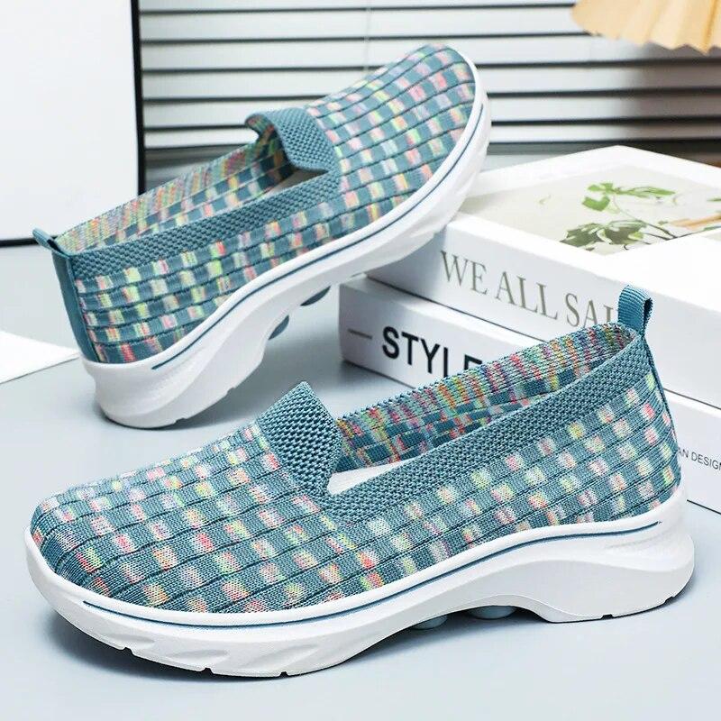 Summer Sneakers Women Shoes Kintting Woven Mom Relax Loafers Walking Flats Tenis Chaussure Femme