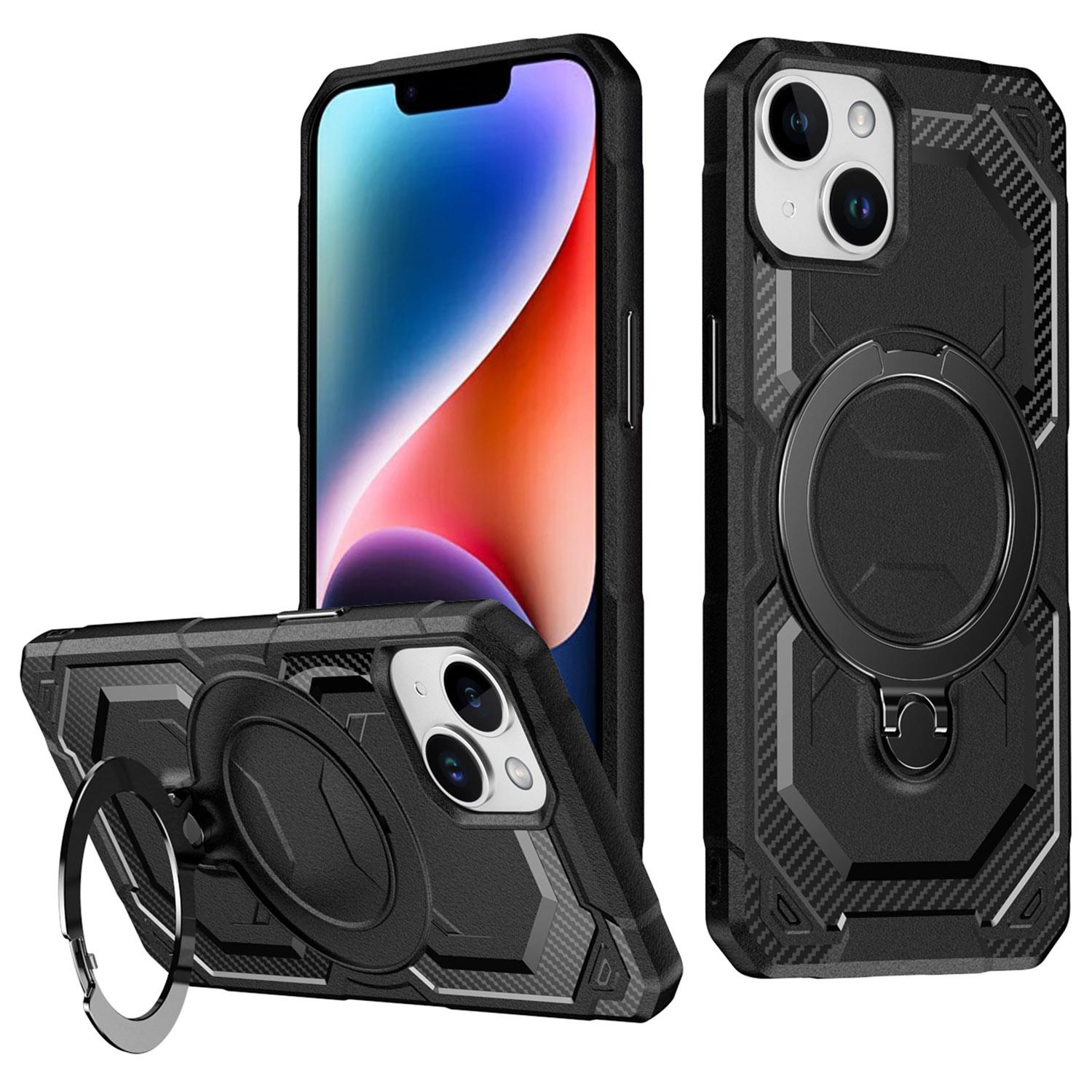 

For iPhone 15 Plus/14 Plus Case Compatible with MagSafe Kickstand TPU+PC Phone Cover Black