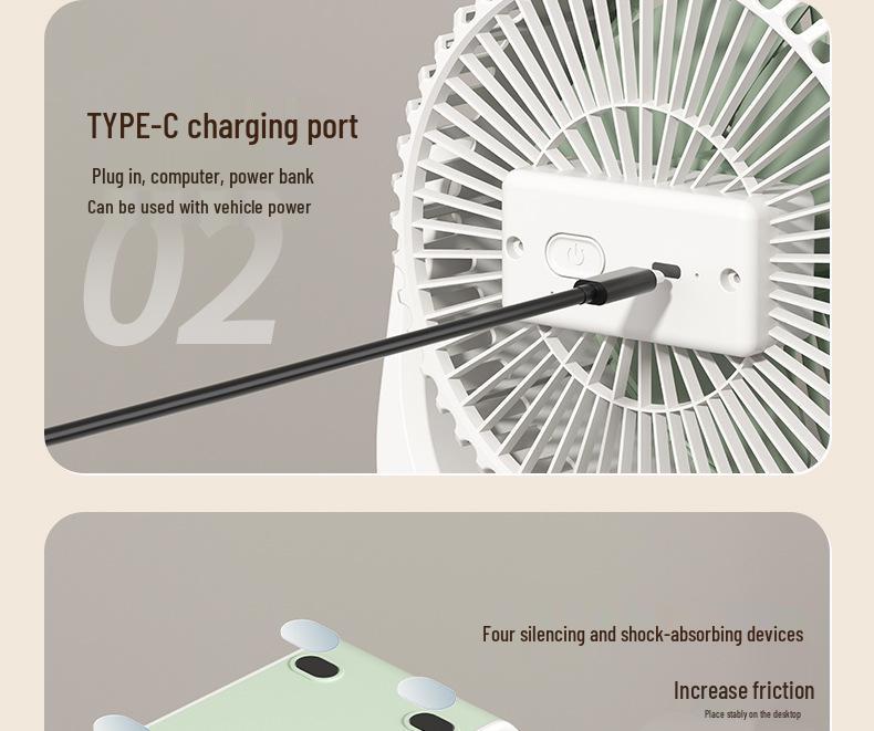 USB Rechargeable Desk Fan: Silent, Strong Wind, Wall-Mountable, Multi-Angle for Office/Student Dorms