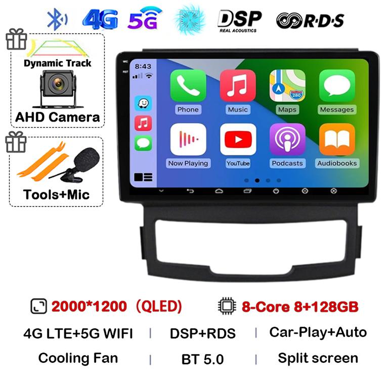 Android 14 Carplay Auto WIFI+4G For SsangYong Korando 3 Actyon 2 2010 2011 2012 2013 Car Radio Navigation GPS Multimedia Player