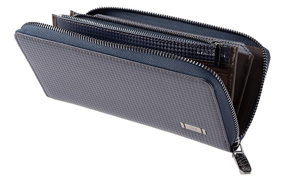 Neu Interesse Men's Nacht Long Wallet with Round Zipper, Size 3540 [05] Navy X Chocolate