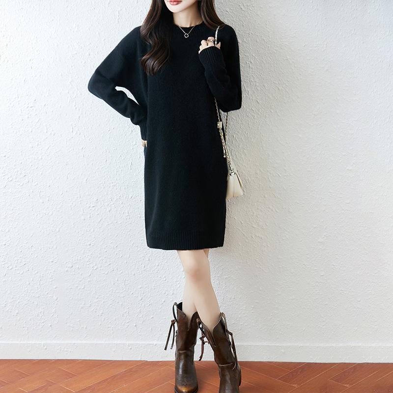 Women Sweater Dress 100% Wool MODERN NEW SAGA O-neck Knit Long Pullover Winter Jumpers Wool Long Dress Female