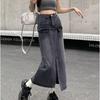 Gonna di Jeans A-line Taglie Forti Petite Vita Alta con Frange - Autunno 2025 Lunghezza Media