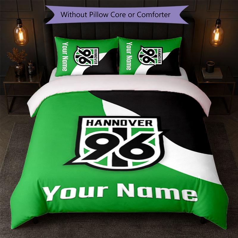 Set Biancheria da Letto Personalizzato Hannover 96 con Nome Testo 1 Copripiumino+2 Federe Logo Calcio Regalo Personalizzato per Occasione Speciale Decorazione Camera da Letto