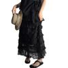 Spring 2026 Korean Lace Pleated Gauze A-line Skirt – White