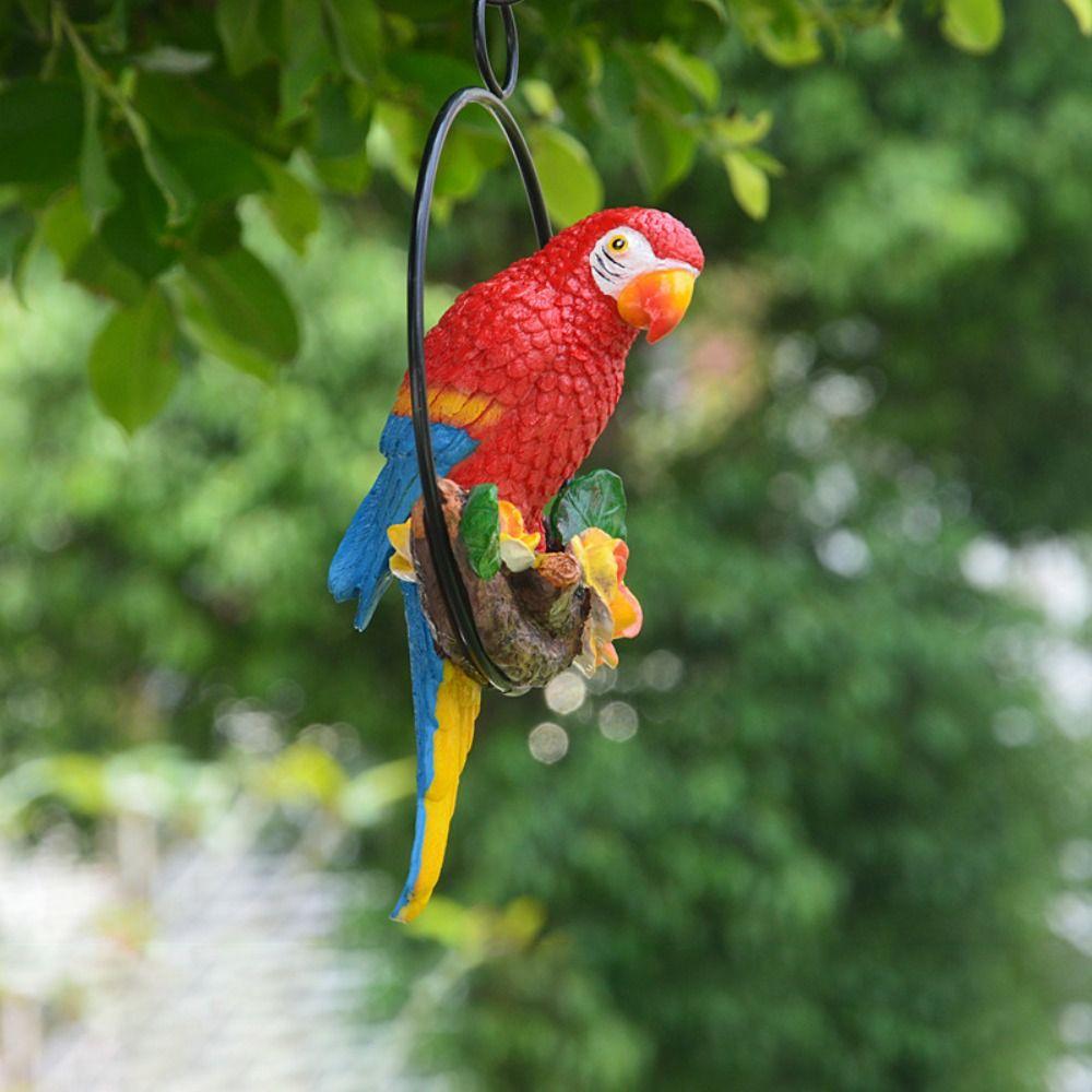 Artificial Bird Statues Iron Ring Hanging Sculpture Parrot Statue For Home Office Room Ornaments