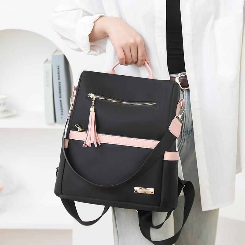 Tassel Backpack Women's Color Contrast Travel Small Backpack Student Schoolbag