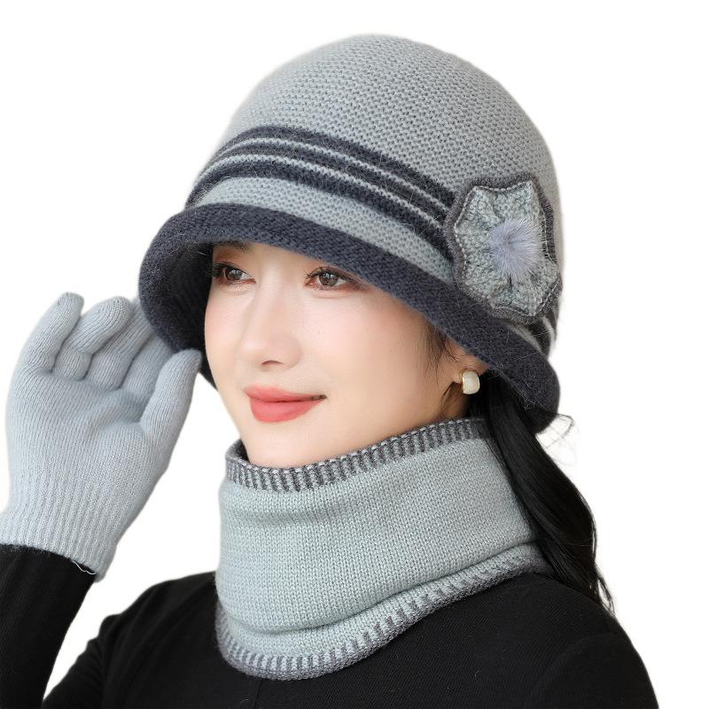 New Winter Warm Basin Hat for Women Fashionable and Fashionable Middle Aged and Elderly Mothers Hat Plus Velvet Thickened Rabbit Wool Knitted Hat