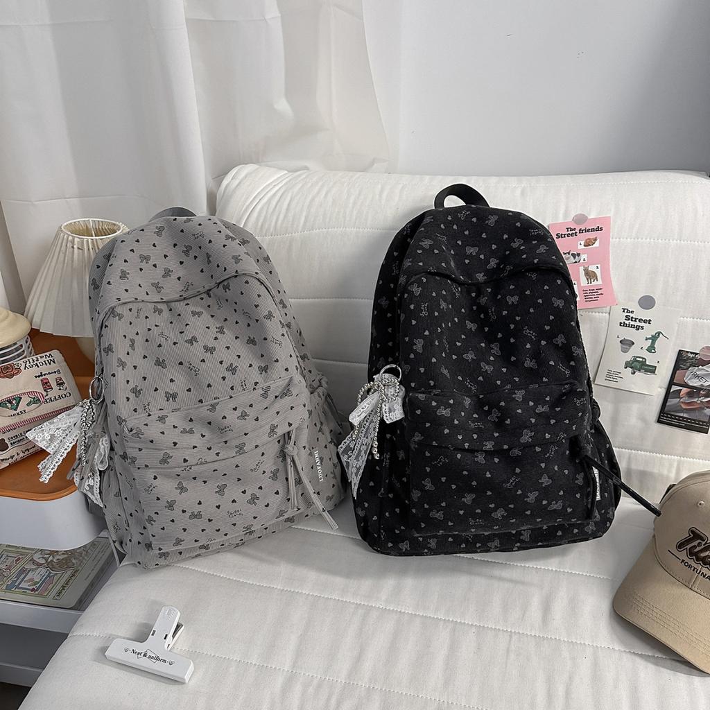 School bag, Japanese INS style, high aesthetic value, sweet polka dot butterfly backpack, girly lightweight, large capacity velvet backpack for women