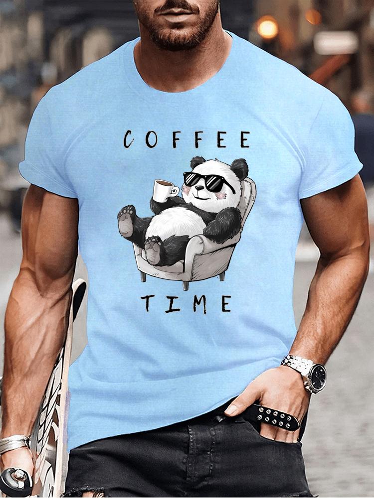 Coffee Chill Panda Enjoying Time T Shirts Men Women Short Sleeve Oversize T Shirt Loose Summer Tee Clothes Casual Fashion Tops