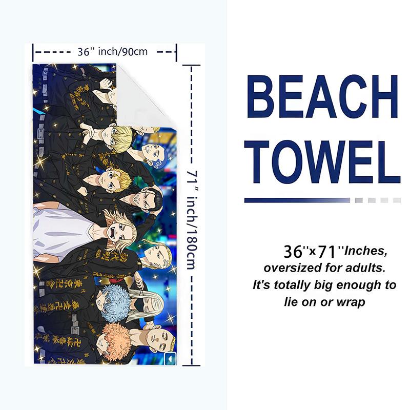 Tokyo Revengers Print Beach Towel, Large Soft Quick Dry Towel for Beach Camping Swimming