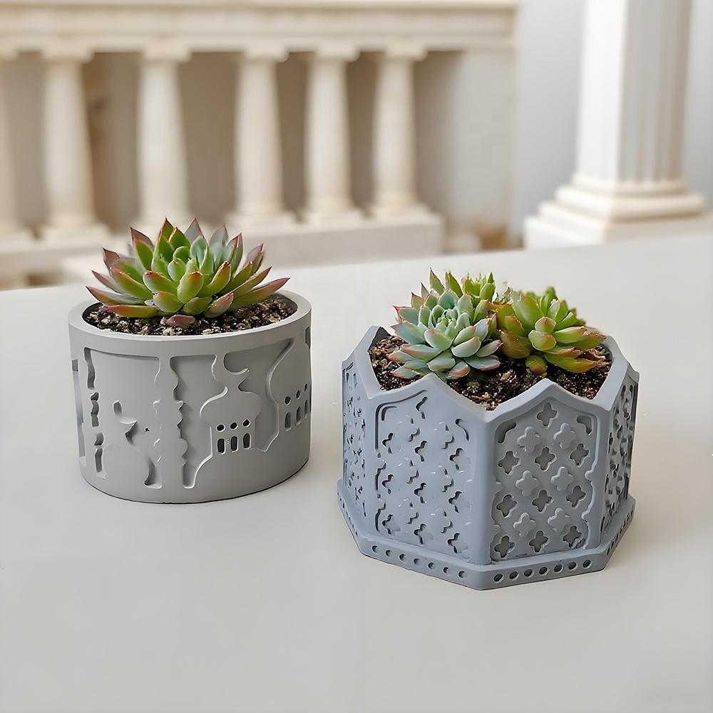 DM1249 Arab Style DIY Succulent Planter Pot Concrete Vase Gypsum Cement Molds Incense Burner Candle Jar Holder Molds for Crafts