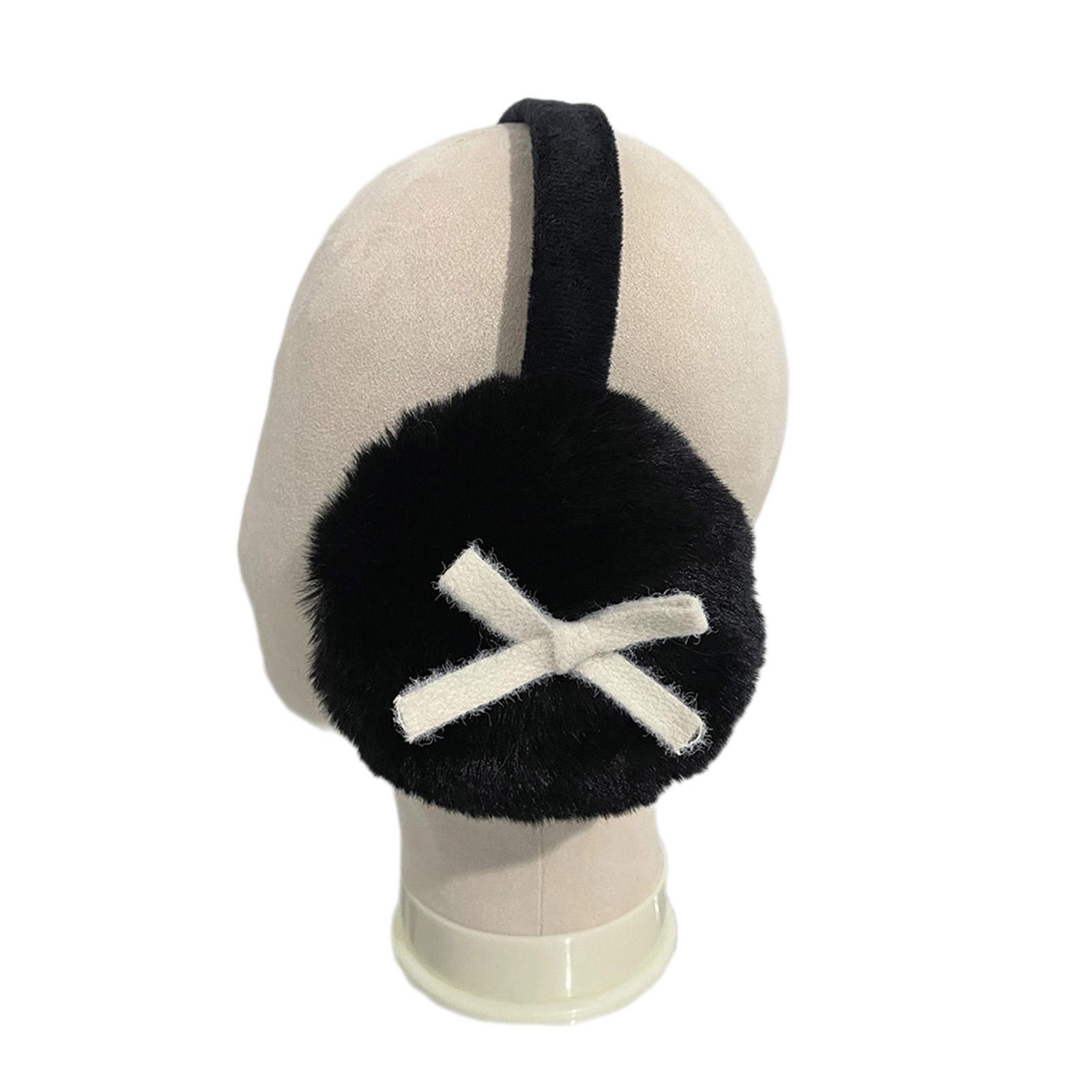 

Складные плюшевые наушники для женщин с бантом, согревающие уши, защищающие уши от холода, пушистые накладки на уши для активного отдыха чёрный