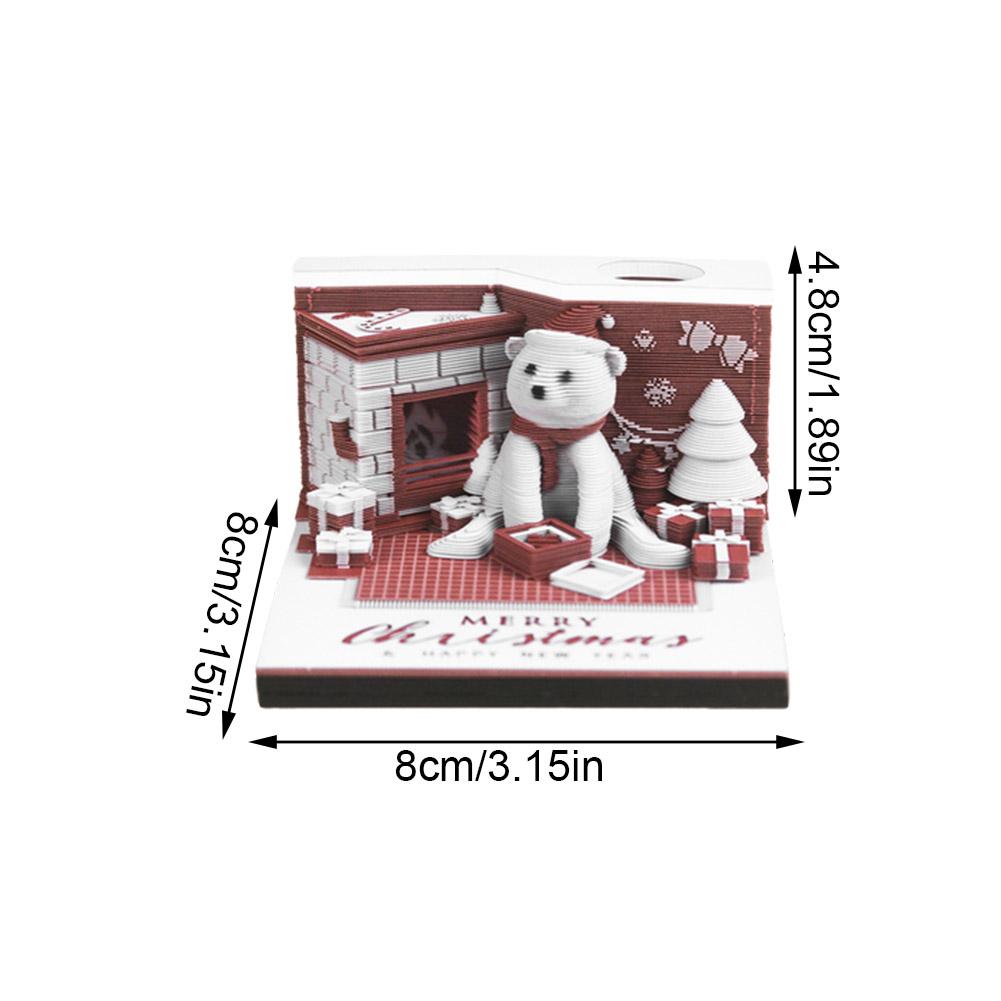Christmas Cute Bear Mini 3D Note Pad Calendar Desktop Decor 3D Memo Block Paper Notes Novel Gift for Office Home Desk Decoration
