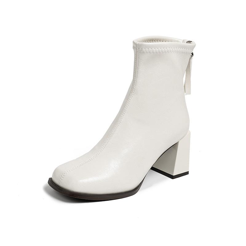 Shoes Couple~ Short Boots Women's Spring Square Head Martin Boots Small French Thick Heel Skinny Boots