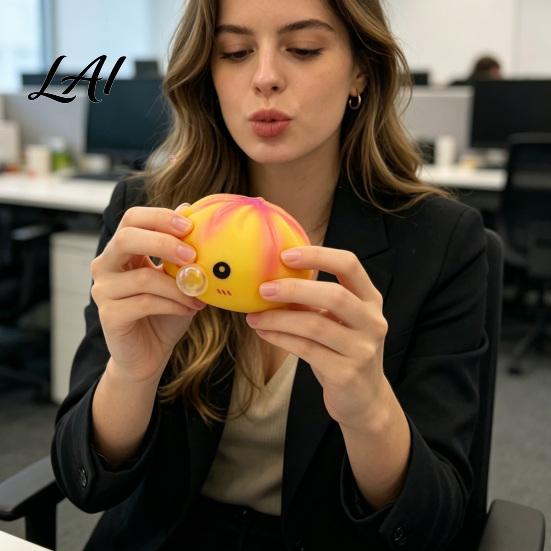 Dumpling Squeeze Toy Bubble Blowing with Steamer Box Soft Steamed Calming Hand Bun Sensory Decompression Dough Stress Ball Fidget TPR