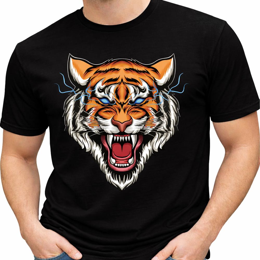 Tiger T Shirt Roaring Big Cat Graphic Tee Fierce Wild Animal Streetwear Top