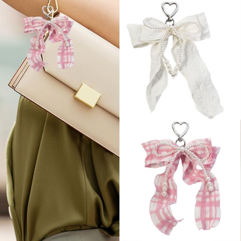 Pearls Bows Bag Charm Pendant Aesthetic Purse Charms Aesthetic Keychains Keyring for Women Backpack Purse Handbag Decors