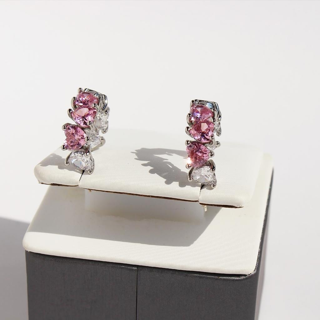 Korean Pure Desire Pink Zircon Love Row Diamond Stud Earrings Fresh And Sweet Temperament Peach Heart Earrings Sweet And Cool Wind Earrings 294