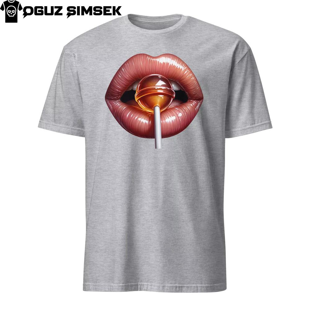 

Unique Lips with Lollipop Graphic Unisex T-Shirt Trendy Fashion Tee L