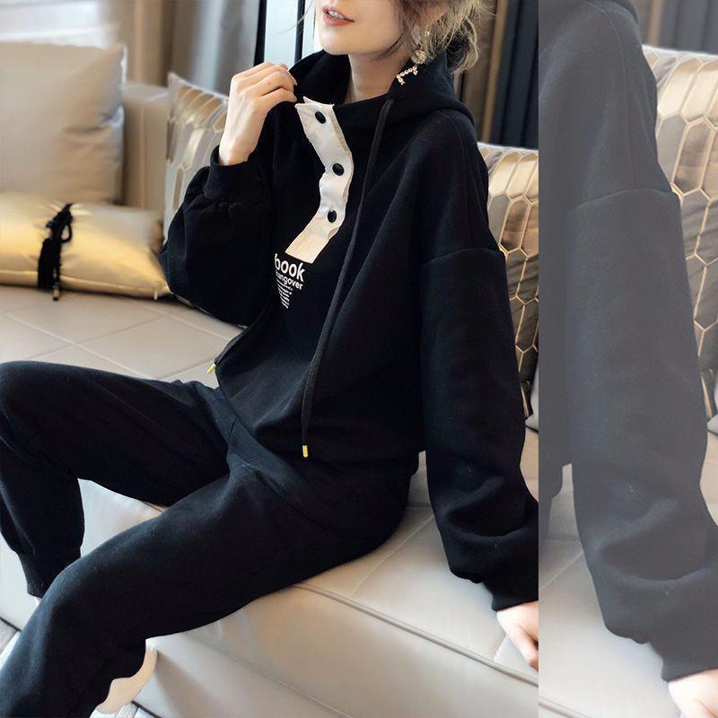 Large Size Casual Sportswear Suit Women's Spring and Autumn Loose Fashion Hooded Sweatshirt Two-piece Set