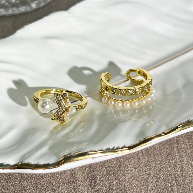 Double-layer Pearl Bright Zircon Ring Female Niche Design Sense Dream Weaving Picture Scroll Light Luxury Retro Exquisite Fashion Ring