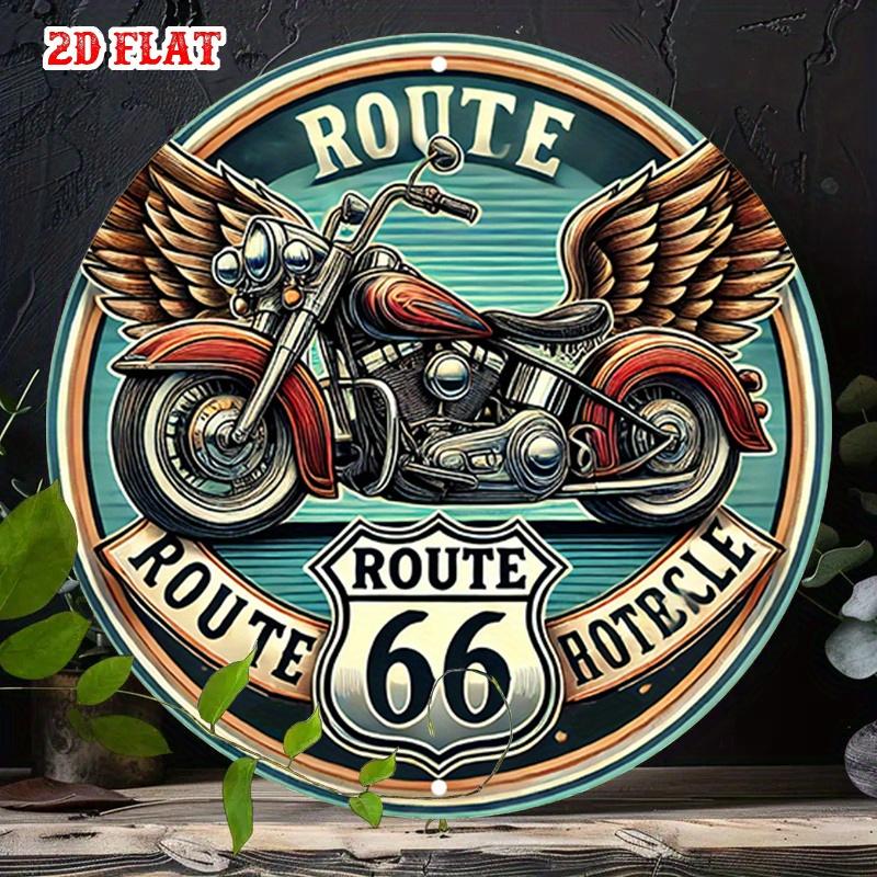 D Flat Pc Adventure Round Aluminum Sign Classic Metal Tin Sign Winged Motorcycle X Round Aluminum Sign Route