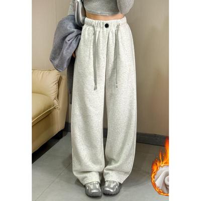 Women's Winter Fleece-Lined Thickened Thermal Sports Pants High-Waisted Loose-Fit Casual Wide-Leg Pants