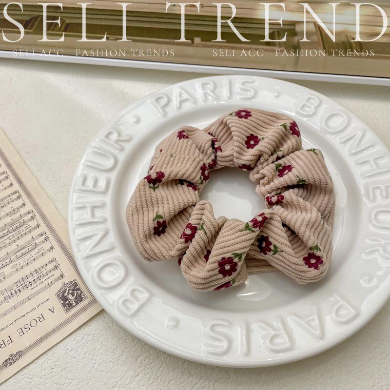 Shan Li Handmade Retro French Floral Corduroy Hair Scrunchie
