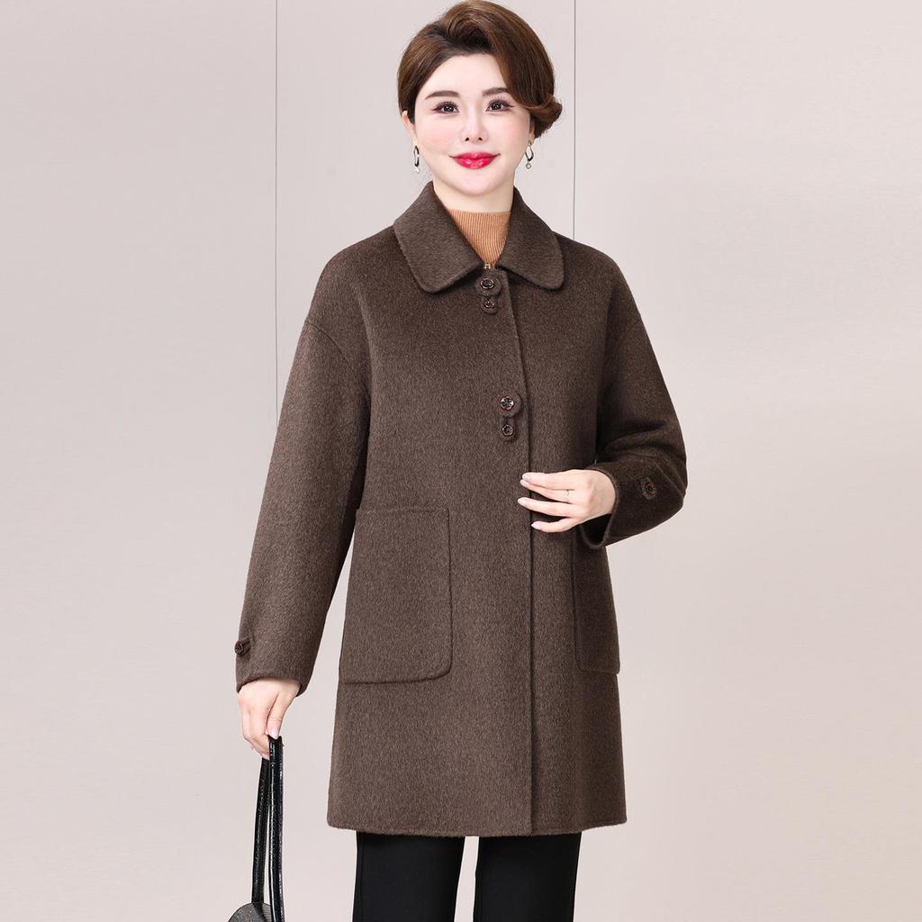 Plus Size Mid-Length Double-Sided Cashmere Coat for Middle-Aged & Elderly Women