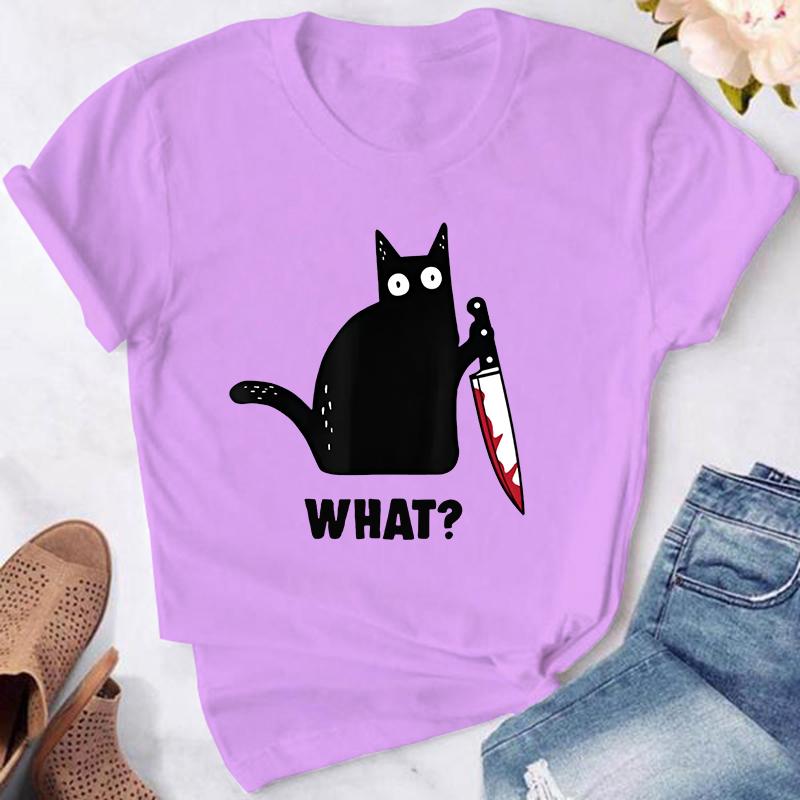 Kočka Co Tričko Vražedná Kočka s Nožem Vtipné Unisex Tričko Halloweenské Tričko Pro Muže Ženy
