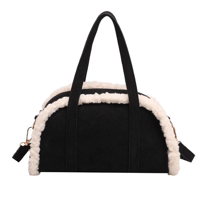 Trendy lamswol splicing damesmode pluche high-end herfst en winter handtas kleine vierkante tas trend