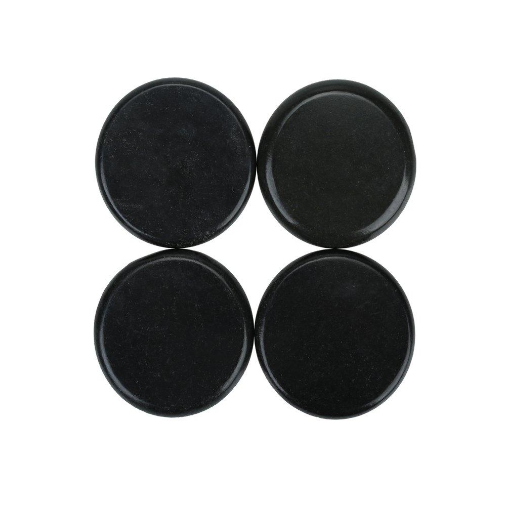 Windfulogo 4-Piece Hot Massage Stone Set - Natural Lava Basalt Spa Massage Warm Stones, Black (8x8cm)
