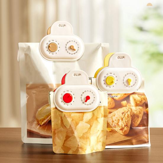 Magnetic Bag Sealing Clip with Timer Reusable Food Bag Clamp for Chips Snacks Freshness Keeper Cute Refrigerator Magnet Kitchen Fridge Organizer