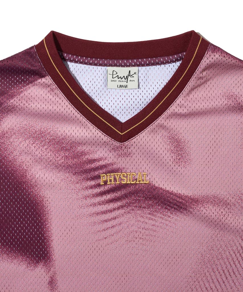 Physical Department Mushroom Mesh Satin Mix Short Sleeve T-Shirt_Burgundy