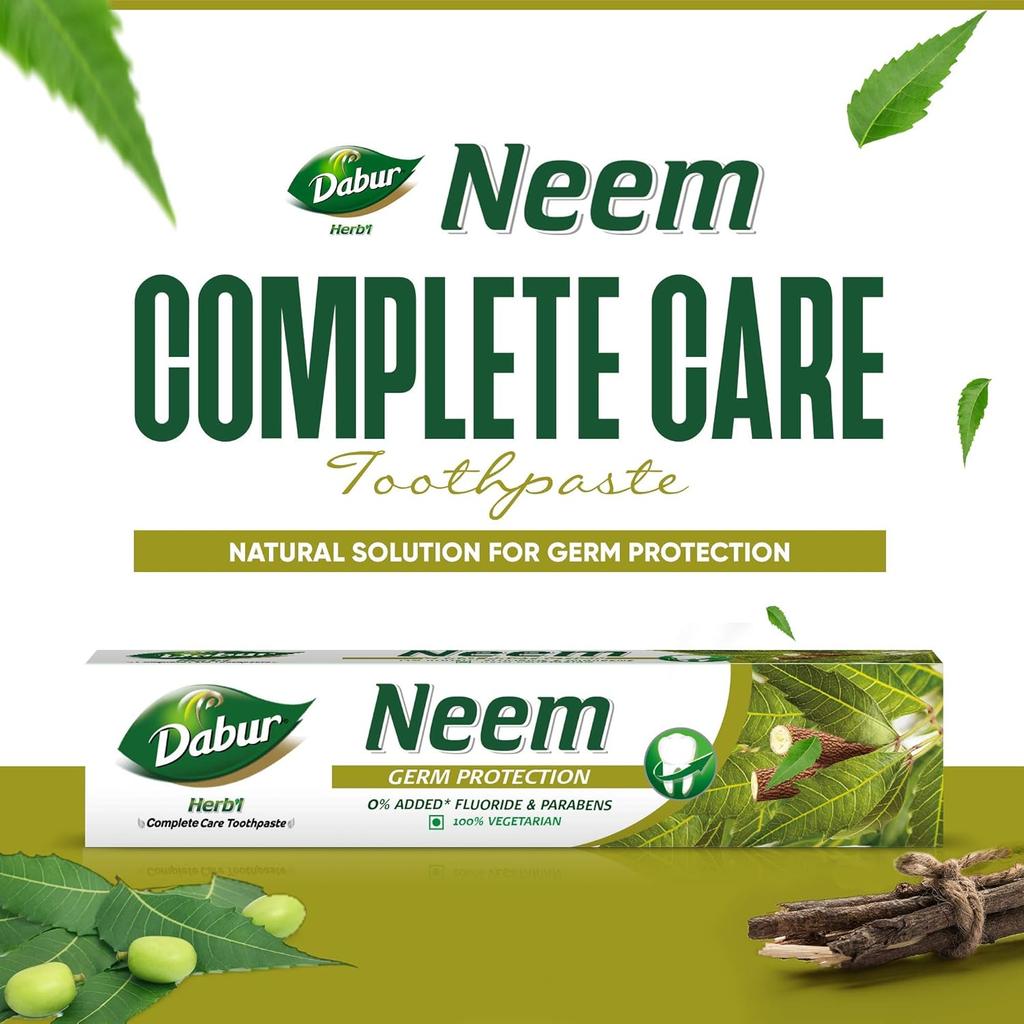 Dabur Herb'l Neem Germ Protection Toothpaste 200g | Natural Oral Care | Fluoride Free, Paraben Free, Fights Bacteria, Fresh Mouthfeel