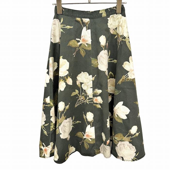 [New] [Impression N] MOUSSY Flare Skirt Back Zipper Circular Floral Pattern Knee Length Unlined 100% Cotton 0 Green Green x Pink x White Women s