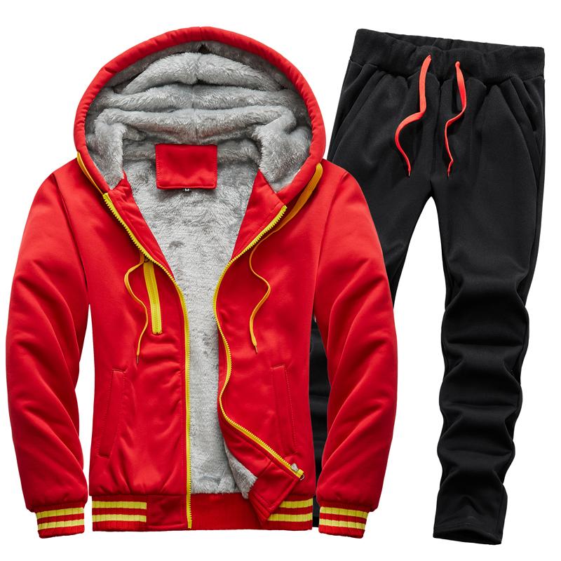 Autumn and Winter Men's Casual Plus Plush Thick Hooded Suit Men's Warm Hoodie Jacket Men's Casual Plus Plush Thick Two-piece Set