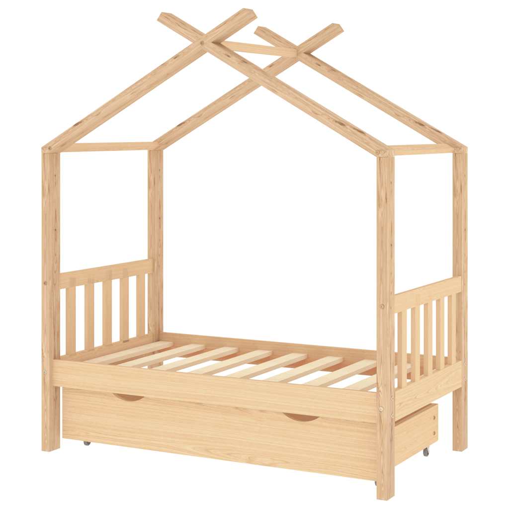 Children s Bed with Drawer Solid Pine Wood 70 x 140 cm