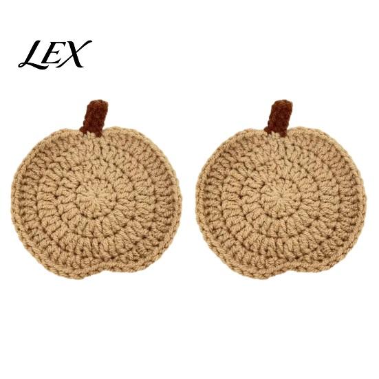 Crochet Pumpkin Cushion Handmade Coasters, Soft Polyester Coffee Mats, Heat Resistant Drink Mats Autumn Themed Farmhouse Dining Accessories