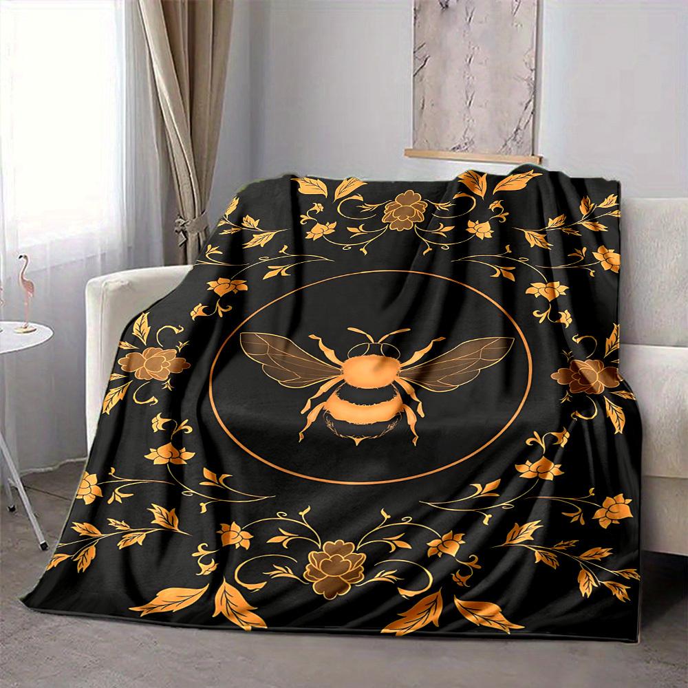 1pc Bee Floral Blanket, Lightweight Flannel Throw Blanket for Sofa, Bed, Travel, Camping, Living Room, Office, Couch, Chair, and Bed