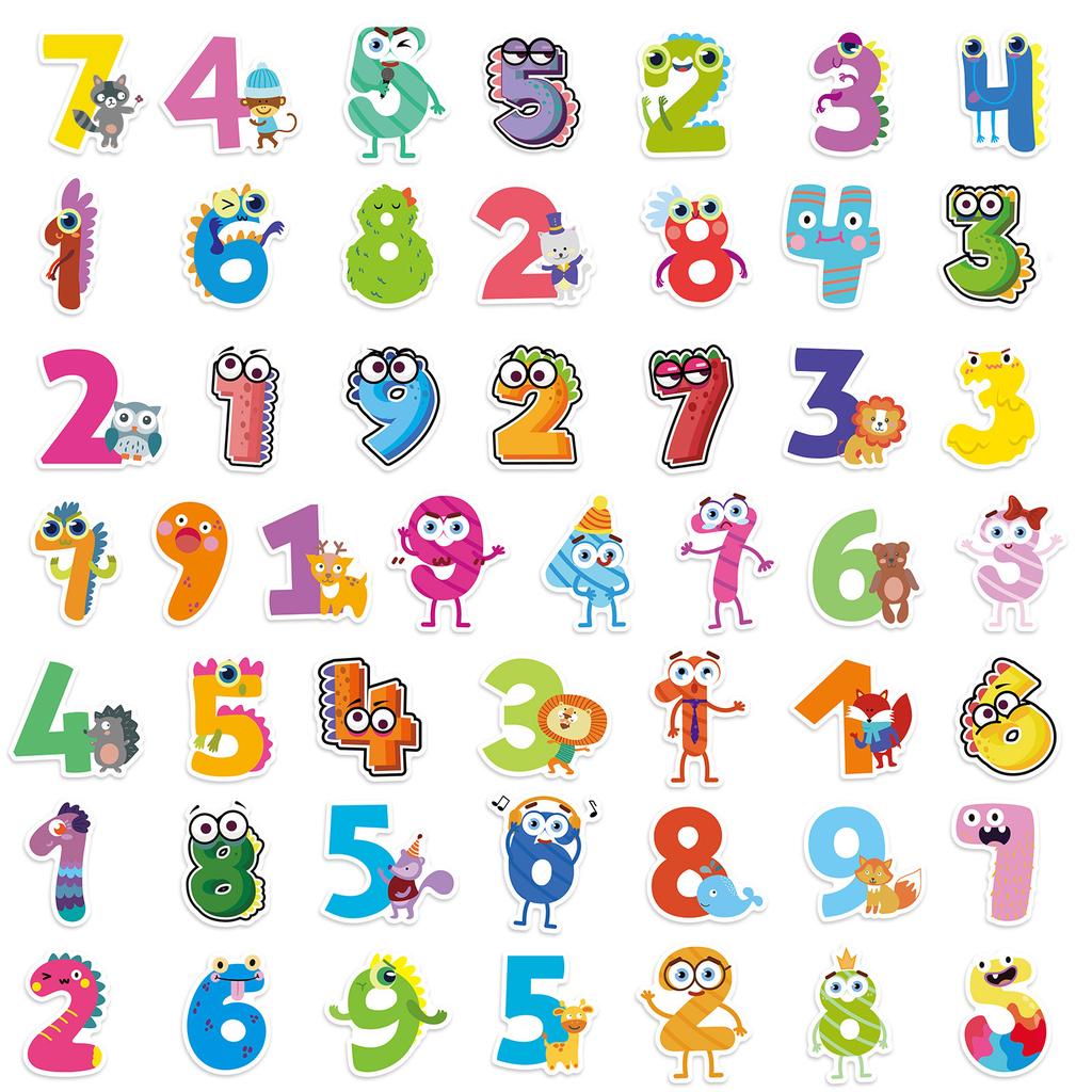 100 Fun Cartoon Arabic Numerals Waterproof Stickers Children's Enlightenment Stickers DIY Hand Account Decoration Stickers