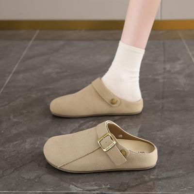 Fashion CRLAYDK Vintage Women's Comfort Mules Adjustable Buckle Slip On Slippers Closed Toe Casual Walking Open Back Shoes for Lady