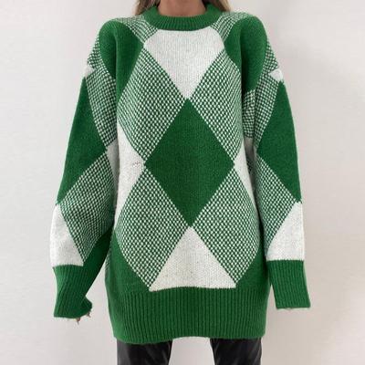Outono inverno novas mulheres coreano semi-gola camisola solta verde diamante pulôver jumper